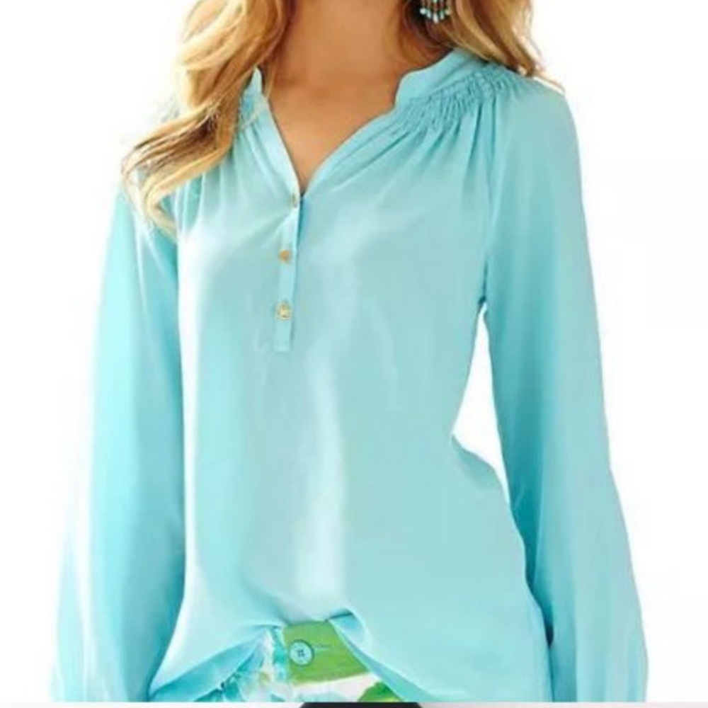 Lily Pulitzer Elsa Silk Top Seasalt Blue